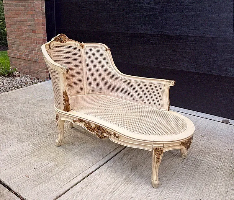 Antique French Louis XV Gold Leaf Chaise Lounge Double Cane