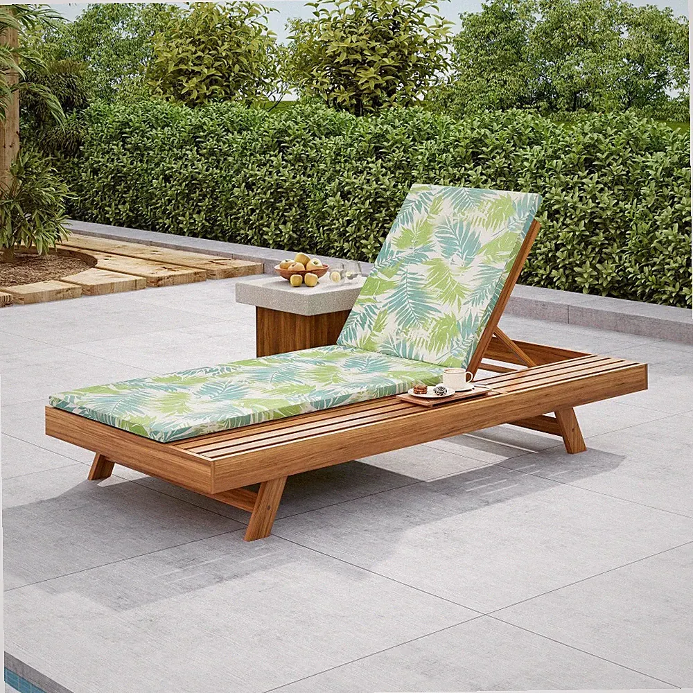 Outdoor Chaise Lounge Set Adjustable Recliner Acacia Wood & Cushion